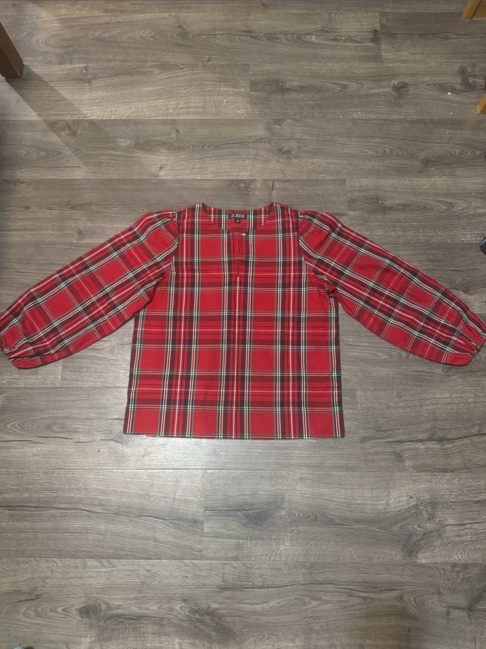 J. Crew Girls Red Plaid Balloon-Sleeve Blouse